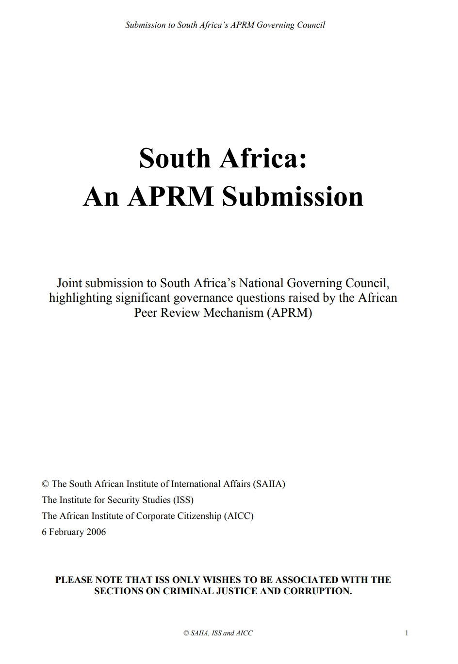 South Africa:  An APRM Submission